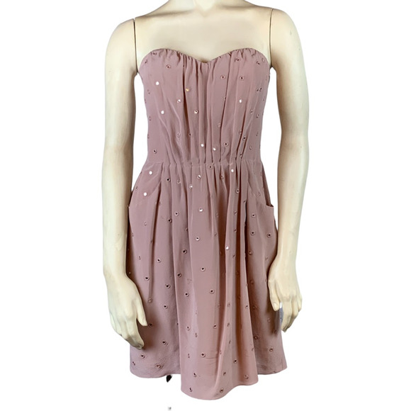 sz 6 Rebecca Taylor Strapless Silk Dress Pink - Picture 9 of 12